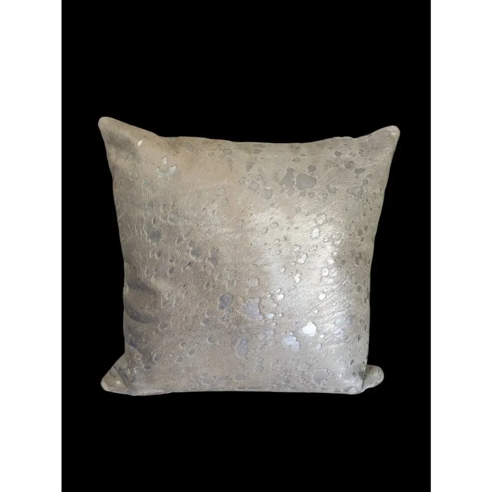 Silver Metallic Cowhide Leather Throw Pillow Decorative Western 19